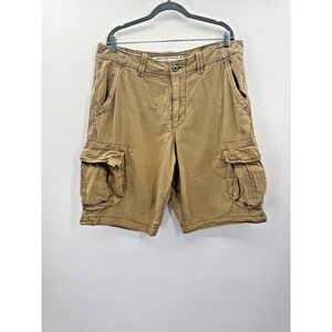 VTG Y2K American Eagle Cargo Shorts 36 Khaki Longer Length 12" Baggy Distressed